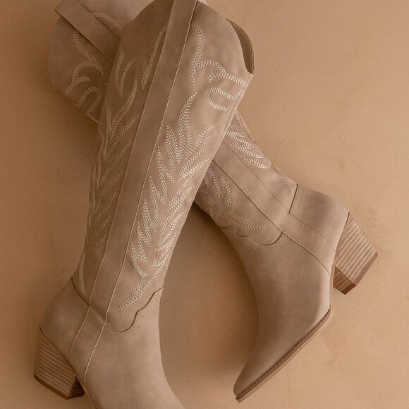 Elegant Beige Heeled Boots - Picture 4 of 5
